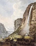 Johann Ludwig Aberli Fall d-eau apellee Staubbach in the Vallee Louterbrunen oil painting artist